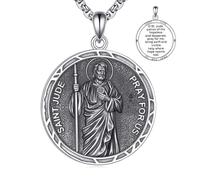 YFN 925 Sterling Silver St. Jude Necklace for Men Women Saint Jude Pendant Patron Saint of Impossible Causes Medal 22+2" Adjustable Chain Hope & Miracles Catholic Jewelry Gift Box Included