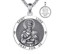YFN 925 Sterling Silver St. Luke Necklace for Men Women Saint Luke Pendant Patron Saint of Doctors & Artists Medal with 22+2" Adjustable Chain, Gift Box Included