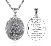 YFN 925 Sterling Silver St. Peregrine Necklace Saint Peregrine Patron Medal Saint of Cancer Patients Pendant, Hypoallergenic Catholic Jewelry Gift for Women & Men