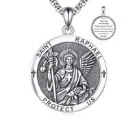 YFN 925 Sterling Silver St. Raphael Necklace for Men Women Saint Raphael Pendant Patron Saint of Healing & Travelers Medal Catholic Archangel 22+2" Adjustable Chain Gift Box Included