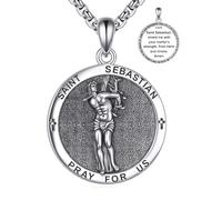 YFN 925 Sterling Silver St. Sebastian Necklace for Men Women Saint Sebastian Pendant Patron Saint of Athletes & Soldiers Medal with 22+2" Adjustable Chain Gift Box Included