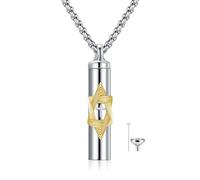 YFN 925 Sterling Silver Star of David Pendant Urn Necklace - Memorial Keepsake for Ashes - Vertical Bar Design - Jewish Sympathy Gift (star of David)