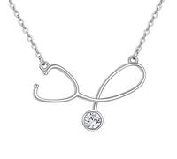 YFN 925 Sterling Silver Stethoscope Necklace for Nurses & Doctors, Medical Jewelry Gift with 18"+2" Adjustable Chain, Hypoallergenic Healthcare Pendant Gift for Christmas, Nurses' Day, Graduation