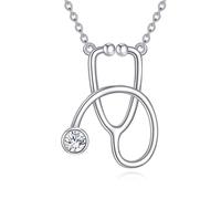 YFN 925 Sterling Silver Stethoscope Necklace for Women Medical Nurse Jewelry Gift Doctor & Healthcare Worker Pendant with Adjustable 18+2" Chain - Hypoallergenic Gift Box Included