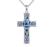YFN AA Sobriety Necklace Sterling Silver Celtic Cross Pendant Abalone Shell Jewellery Alcoholics Anonymous Gifts for Women Men