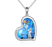 YFN Autism Awareness Necklace Sterling Silver Blue Crystal Autism Puzzle Piece Pendant Necklace ASD Autism Jewellery For Women Inspirational Autism Awareness Gifts