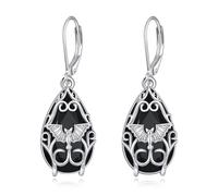 YFN Bat Earrings Sterling Silver Black Tourmaline Dangle Drop Earrings Crystal Jewelry Gothic Gifts for Women