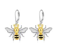 YFN Bee Earrings Sterling Silver Bee Dangle Earrings Gold Plated Bee Leverback Earrings Bee Jewelry Gifts For Women Girls Daughter
