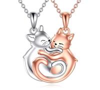 YFN Best Friend Necklace 925 Sterling Silver Hug Cat Pendant BFF Friendship Jewellery Gift for Women Best Friend Couple Sisters