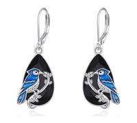 YFN Blue Jay Earrings Sterling Silver Black Tourmaline Dangle Drop Earrings Crystal Healing Jewellery Spiritual Protection Gifts for Women