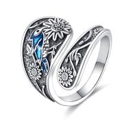 YFN Blue Jay Sunflower Spoon Ring 925 Sterling Silver Vintage Ring Jewellery Birthday Congratulation Anniversary Love Gift for Men Women