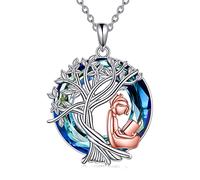 YFN Book Necklace Sterling Silver Reading Book Pendant Crystal Tree of Life Librarian Jewellery Birthday Graduation Book Club Gifts for Women Girls