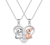 YFN Bunny Couple Necklace Sterling Silver Bunny Necklace for Two Rabbit Friendship Pendant Necklace Best Friend Jewellery Gifts for Couple Bff Women