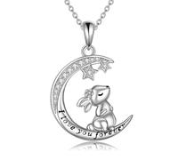 YFN Bunny Necklace Sterling Silver 925 Necklace with Pendant Moon Rabbit Zirconia for Women Mother Girlfriend Girl