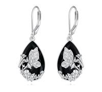 YFN Butterfly Earrings Sterling Silver Black Tourmaline Dangle Drop Earrings Crystal Healing Jewelry Spiritual Protection Gifts for Women