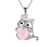 YFN Cat Necklace Sterling Silver Rose Quartz Cat Pendant Irish Jewellery Gifts for Women Mother Daughter Sister (rose quartz)