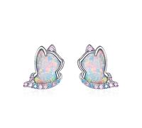 YFN Cat Stud Earrings Sterling Silver Opal Cat Earrings Cute Animal Jewellery Gifts for Women