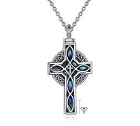 YFN Celtic Cross Urn Necklace Sterling Silver Celtic Knot Ashes Pendant Abalone Shell Cross Cremation Jewellery Gifts for Women Men