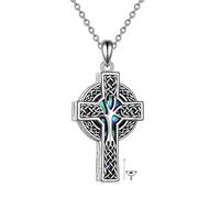 YFN Celtic Cross Urn Necklace Sterling Silver Celtic Tree of Life Ashes Pendant Abalone Shell Cross Cremation Jewellery Gifts for Women Men