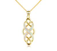 YFN Celtic Knot Necklace Created Opal Pendant Sterling Silver Infinity Love Jewelry (Gold-Celtic Necklace)
