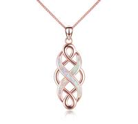 YFN Celtic Knot Necklace Created Opal Pendant Sterling Silver Infinity Love Jewelry (Rose Gold Necklace)