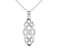 YFN Celtic Knot Necklace Created Opal Pendant Sterling Silver Infinity Love Jewelry (White Opal Heart Necklace)