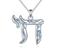 YFN Chai Necklace Sterling Silver Turquoise Chai Pendant Necklace Hebrew Jewellery for Women Jewish Gifts for Women