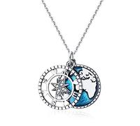 YFN Compass Pendant Necklace Sterling Silver Navy Anchor Travel Map Necklace for Women Men (Go in the Direction of Your Dream Necklace)