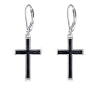 YFN Cross Earrings Sterling Silver Black Tourmaline Cross Earrings Dangle Drop Earrings Jewellery Gifts for Women
