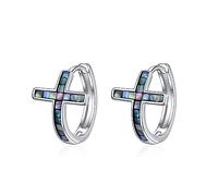 YFN Cross Hoop Earrings Sterling Silver Abalone Shell Cross Hoop Earrings Religious Jewellery Christians Gifts for Women Men