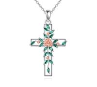 YFN Cross Necklace Sterling Silver Rose Cross Pendant Necklace CZ Cross Jewellery for Women Christian Gifts