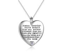 YFN Daughter Granddaughter Necklace Gifts Sterling Silver Always Remember You are Braver Than You Believe Jewelry Heart Pendant Necklace Inspirational Gifts