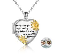 YFN Daughter Locket Necklace Sterling Silver Pendant Sunflower Love Jewellery Holds Pictures Birthday Gifts for Daughter