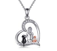 YFN Dog Pendant Necklace Sterling Silver Keepsake Dog Lover Memorial Jewellery Gifts for Women (Two Dog Necklace)