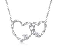 YFN Double Heart Necklace Sterling Silver CZ Dainty Interlocking Pendant Necklace Sister Jewellery Interlock Gift for Women