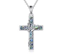 YFN Dove Cross Necklace Sterling Silver Peace Cross Pendant Abalone Shell Jewellery Religious Christian Baptism Gifts for Her Women