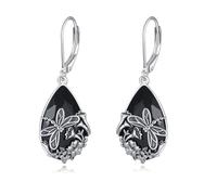 YFN Dragonfly Earrings Sterling Silver Black Tourmaline Dangle Drop Earrings Crystal Healing Jewelry Spiritual Protection Gifts for Women