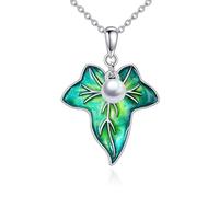 YFN Elven Green Leaf Enamel Necklace for Women Men 925 Sterling Silver Pearl Pendant Necklace Jewelry