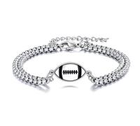 YFN Football Bracelet Sterling Silver Never Give Up Pendant Cross Jewellery Rugby Lover Gifts for Women Men Rugby Player