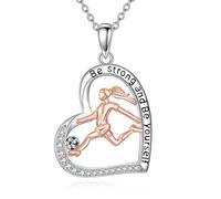 YFN Football Necklace 925 Sterling Silver Heart Pendant Sports Hobbies Gifts for Women Girls