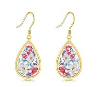 YFN Forget Me Not Earrings Sterling Silver Vintage Pressed Flower Forget Me Not Dangle Drop Earrings Floral Jewellery Gifts For Women