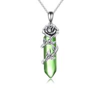 YFN Green Quartz Healing Stone Crystal Necklace for Women Sterling Silver Rose Flower Pendant for Women