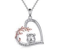 YFN Guinea Pig Necklace Sterling Silver Cute Animal Love You More Gerbil Chinchilla Hamster Heart Pendant Necklace Birthday Gift for Women Teens