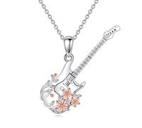 YFN Guitar Necklace Sterling Silver 925 Music Guitar Pendant Necklace Guitar Jewellery for Men Women Guitar Gifts for Guitar Lovers