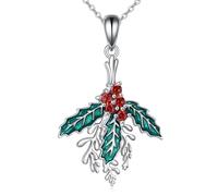 YFN Holly Necklace Sterling Silver December Birth Flower Pendant Necklace Holly Jewelry for Women Birthday Gifts