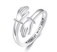 YFN Hug Ring Sterling Silver Always With You Hope Hug Adjustable Size 7 Ring Friendship Jewellery Gifts for Women