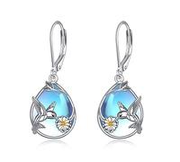 YFN Hummingbird Earrings 925 Sterling Silver Bird Daisy Flower Dangle Drop Earrings Fashion Jewellery Gifts for Women Girls (Hummingbird-Drop-Moonstone)