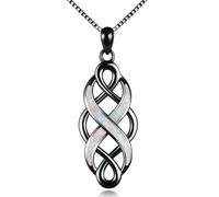 YFN Irish Celtic Knot Created Opal Pendant Necklace Sterling Silver Black Necklaces Jewelry for Women Men 18"