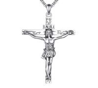 YFN Jesus Cross Necklace 925 Sterling Silver for Men Women Crucifix Pendant with 22"+2" Adjustable Chain Catholic Christian Jewelry Gift for Baptism, Communion, Confirmation