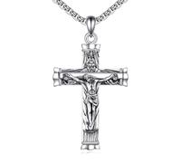 YFN Jesus Cross Necklace Sterling Silver Crucifix Cross Pendant Jewellery Christianity Religious Gifts for Men